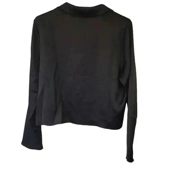Pleione Women's Black Poly/Spandex Satin V-Neck Long Sleeve Cropped Pull Over To - Picture 6 of 10